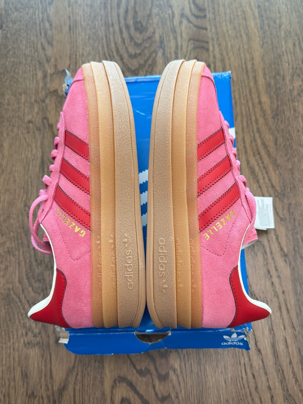 Adidas Gazelle Bold J Big Kids Size 5 / Women’s 6 Red Pink Gum Sneakers NIB
